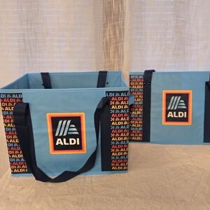 2 Aldi Collapsible Box Bags Blue Rainbow